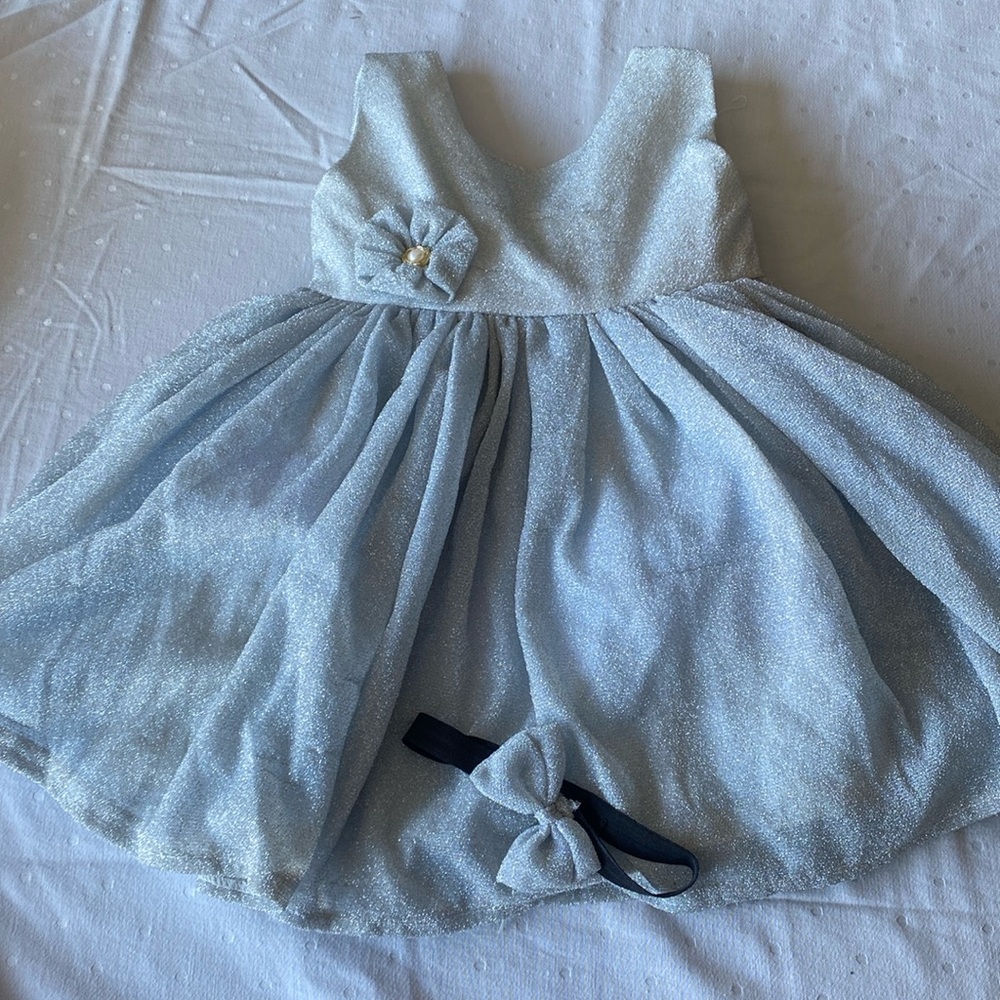 Worn once 3T silver grey dress with bow.